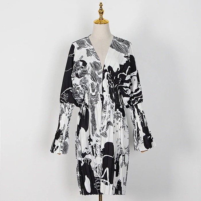 SUPER WHOLESALE | Pleated Dress with Plunging Neck