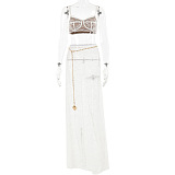 Lace See-through Floor-length  2 Piece Skirt Set with Chain