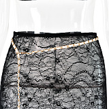 Lace See-through Floor-length  2 Piece Skirt Set with Chain