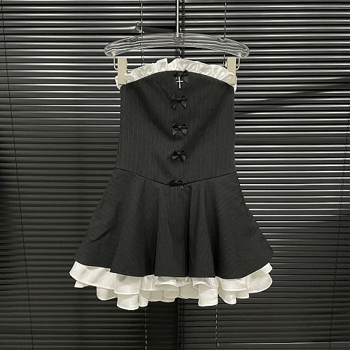 SUPER WHOLESALE | Strapless Bows Decor Dress with Pleated Bottom