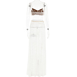 Lace See-through Floor-length  2 Piece Skirt Set with Chain