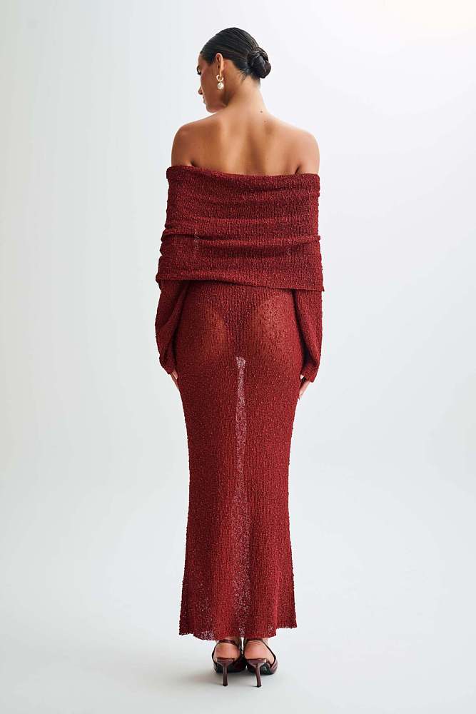 SUPER WHOLESALE | Knitted Hollow Out Off-Shoulder Long Dress Cover-Up