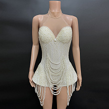 SUPER WHOLESALE | Customized Strapless Pearl Dress in Pure White