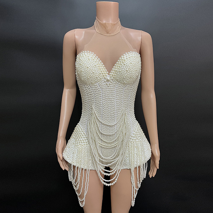 SUPER WHOLESALE | Customized Strapless Pearl Dress in Pure White