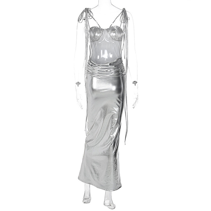 SUPER WHOLESALE | Open Back Maxi Dress in Silver