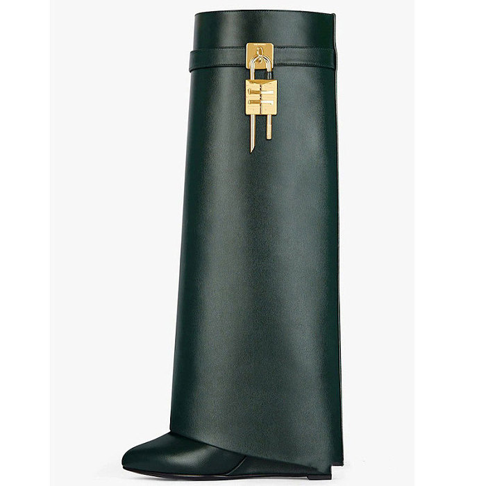Leather Shark Leather Shark Lock Wedge Knee Length Boots