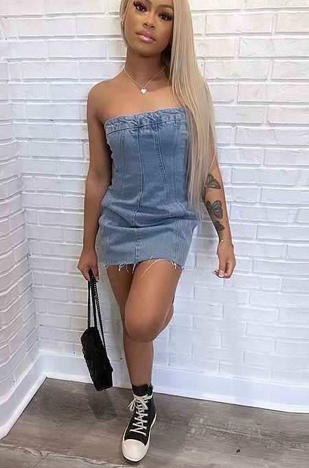 SUPER WHOLESALE | Denim Strapless Dress