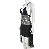 SUPER WHOLESALE | Clip Decor Hollow Out Mesh Halter Dress