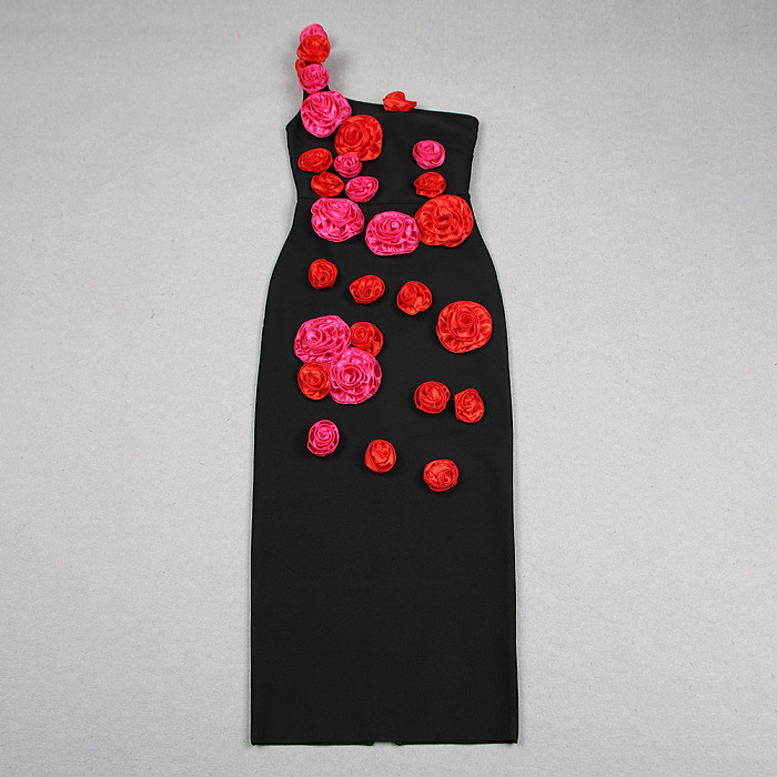 SUPER WHOLESALE | Rose Decor One Shoulder Long Dress