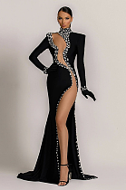 SUPER WHOLESALE | Crystal Side Split Bodycon Flare Bottom Dress