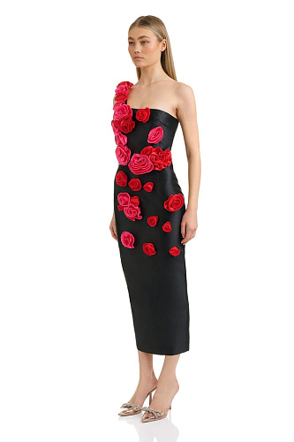 SUPER WHOLESALE | Rose Decor One Shoulder Long Dress