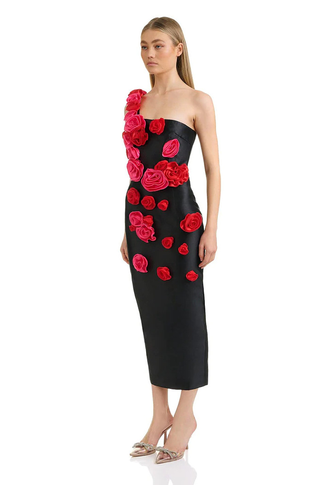 SUPER WHOLESALE | Rose Decor One Shoulder Long Dress