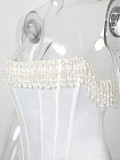 SUPER WHOLESALE | Strapless Bodycon Dress Decorated with Pearls