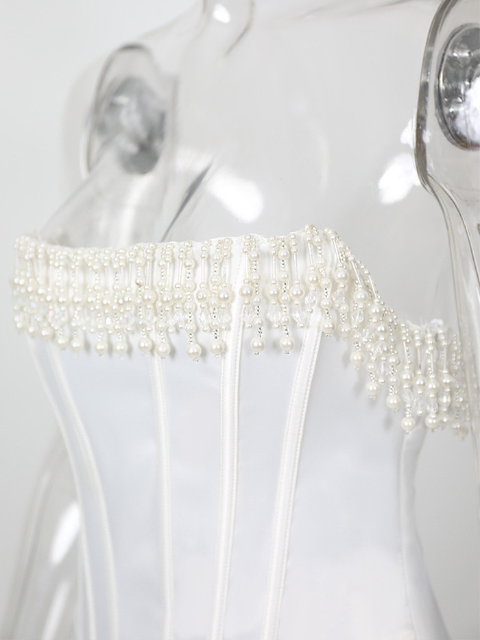 SUPER WHOLESALE | Strapless Bodycon Dress Decorated with Pearls