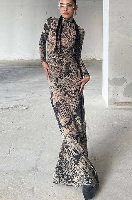 SUPER WHOLESALE | Long Sleeve Printed Long Dress