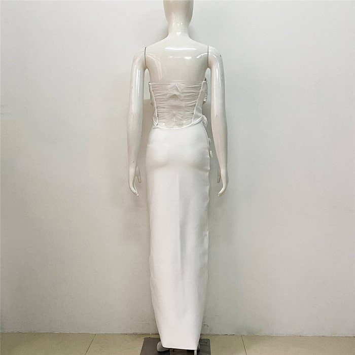 SUPER WHOLESALE | Strapless Bodycon Dress Decorated with Roses