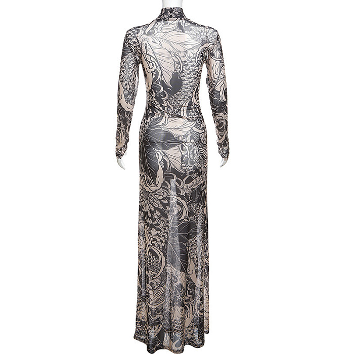 SUPER WHOLESALE | Long Sleeve Printed Long Dress
