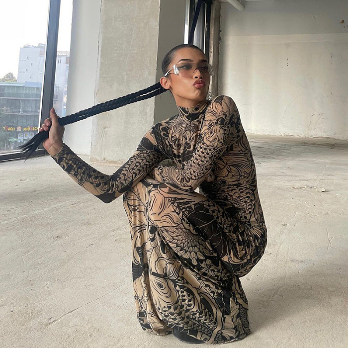 SUPER WHOLESALE | Long Sleeve Printed Long Dress