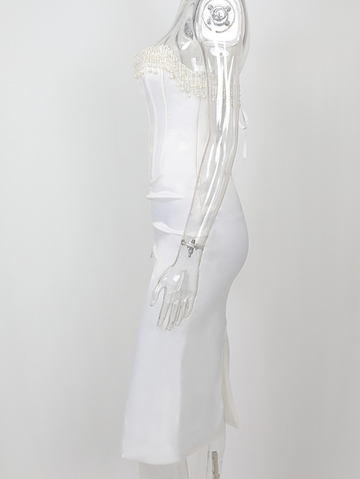 SUPER WHOLESALE | Strapless Bodycon Dress Decorated with Pearls