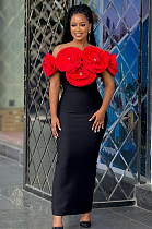 SUPER WHOLESALE | Strapless Bodycon Dress Decorated with Roses