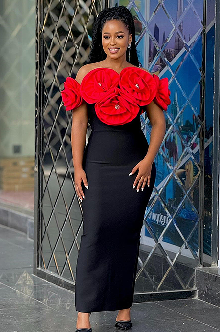 SUPER WHOLESALE | Strapless Bodycon Dress Decorated with Roses