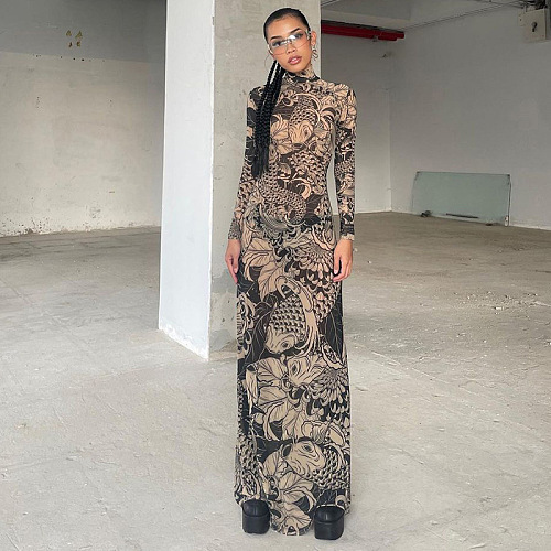 SUPER WHOLESALE | Long Sleeve Printed Long Dress