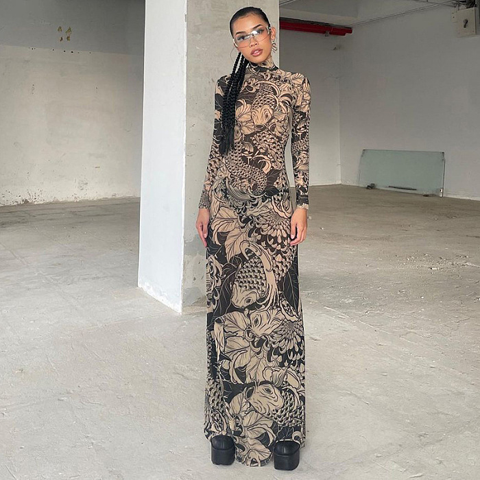 SUPER WHOLESALE | Long Sleeve Printed Long Dress
