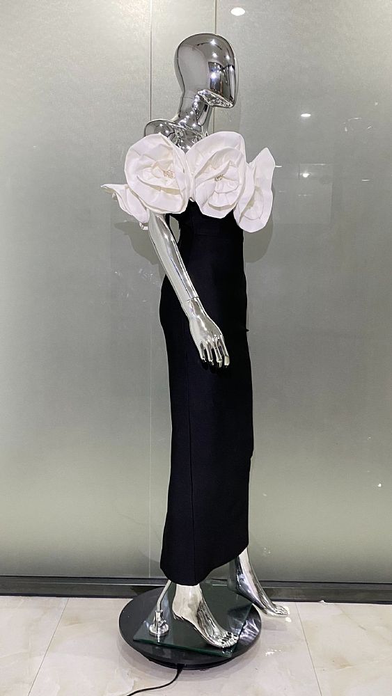 SUPER WHOLESALE | Strapless Bodycon Dress Decorated with Roses