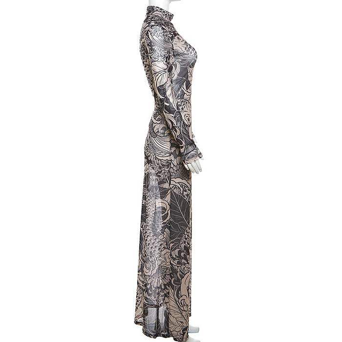 SUPER WHOLESALE | Long Sleeve Printed Long Dress