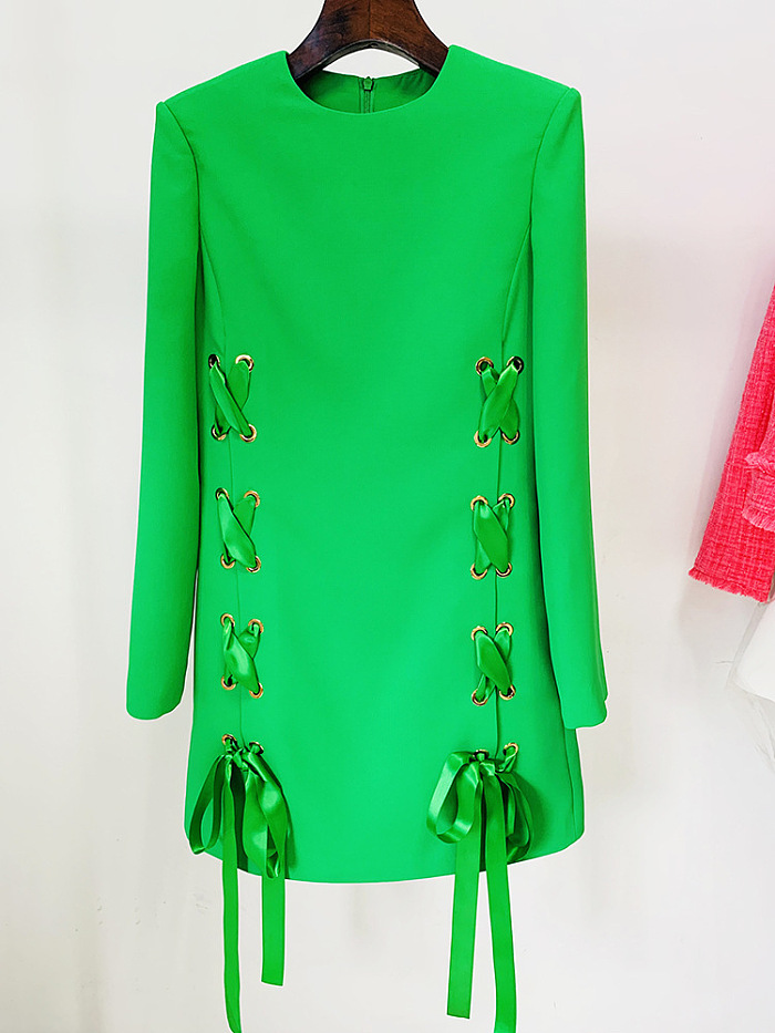 SUPER WHOLESALE | Long Sleeve Dress Decorated with Bows