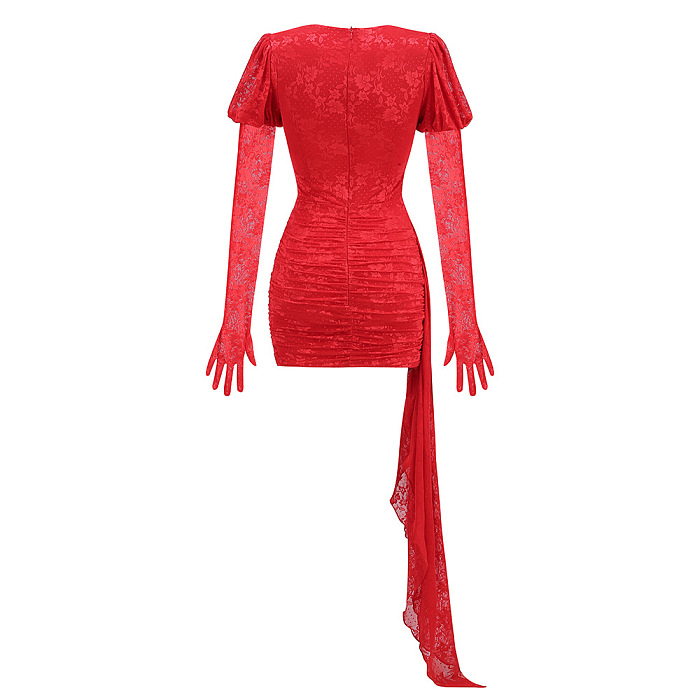 SUPER WHOLESALE | Sexy Lace Hollow-out Dress with Gloves