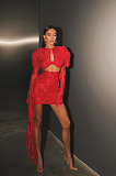 SUPER WHOLESALE | Sexy Lace Hollow-out Dress with Gloves