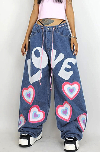 SUPER WHOLESALE | Oversize Printed Denim Bottom