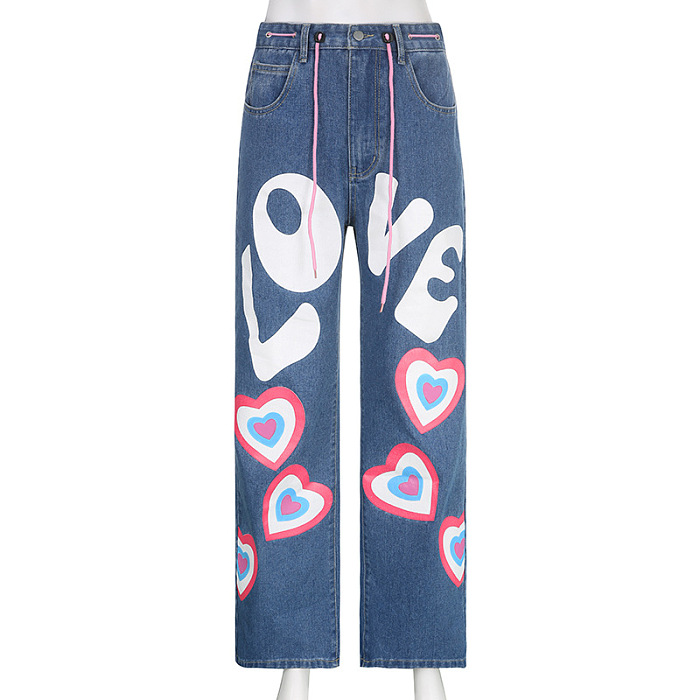 SUPER WHOLESALE | Oversize Printed Denim Bottom