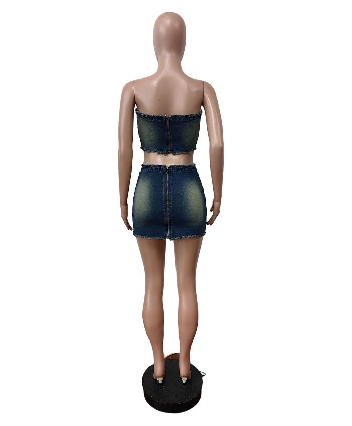 SUPER WHOLESALE | Denim Skirt Set with Bandeau Top