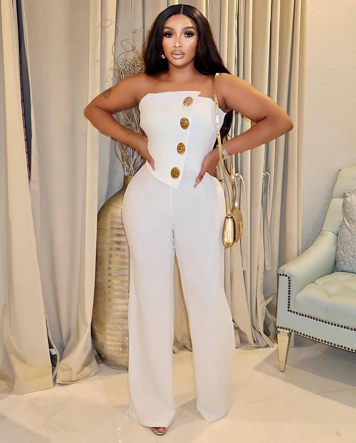 SUPER WHOLESALE | Strapless Jumpsuit Decorated with Big Buttons