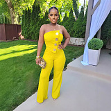 SUPER WHOLESALE | Strapless Jumpsuit Decorated with Big Buttons