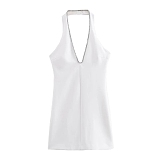 SUPER WHOLESALE | Halter Plunging Neck Dress Decorated with Diamonds