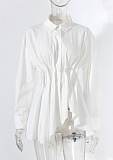 SUPER WHOLESALE |  Ruffle Waist Oversize Shirt Top