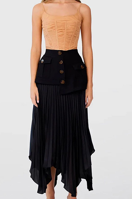 SUPER WHOLESALE |  Asymmetrical Cut Pleated Skirt
