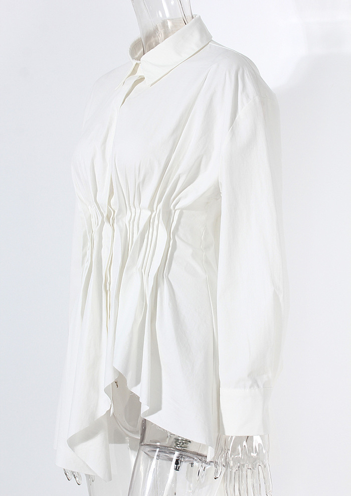 SUPER WHOLESALE |  Ruffle Waist Oversize Shirt Top