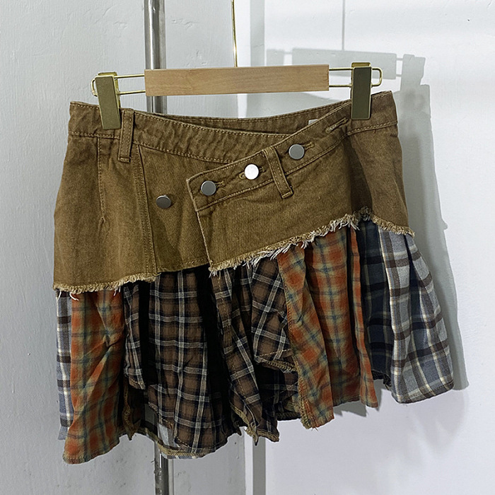 SUPER WHOLESALE |  Patchwork Plaid Skirt