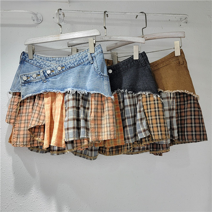 SUPER WHOLESALE |  Patchwork Plaid Skirt
