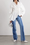 SUPER WHOLESALE |  Ruffle Waist Oversize Shirt Top