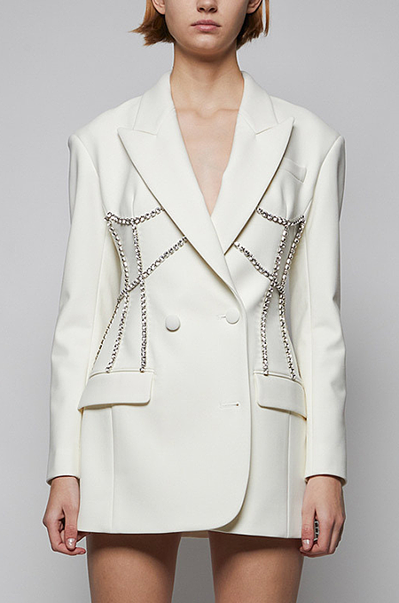 SUPER WHOLESALE |  Blazer Top Decorated with Rhinstones in White