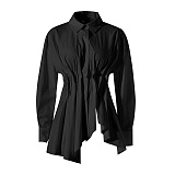 SUPER WHOLESALE |  Ruffle Waist Oversize Shirt Top