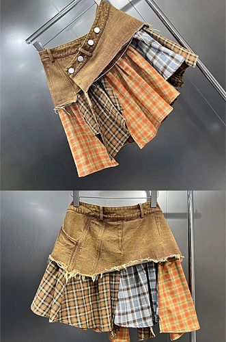 SUPER WHOLESALE |  Patchwork Plaid Skirt