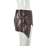 SUPER WHOLESALE |  Pu Material Asymmertrical Cut Skirt