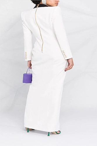 SUPER WHOLESALE |  Two Tones Blazer Collar Long Dress