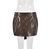 SUPER WHOLESALE |  Pu Material Asymmertrical Cut Skirt